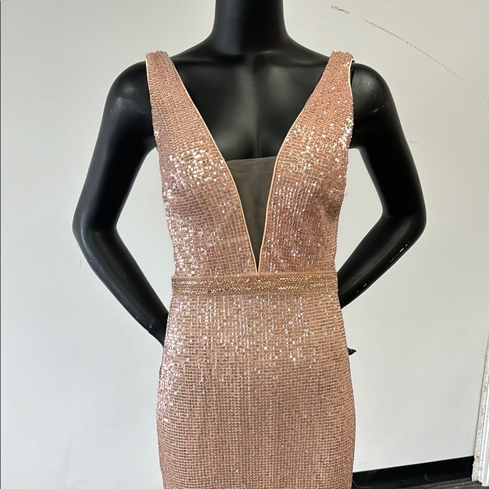 Jovani rose gold size 6 Elegant Pink Sequin Evening Gown - Picture 3 of 5